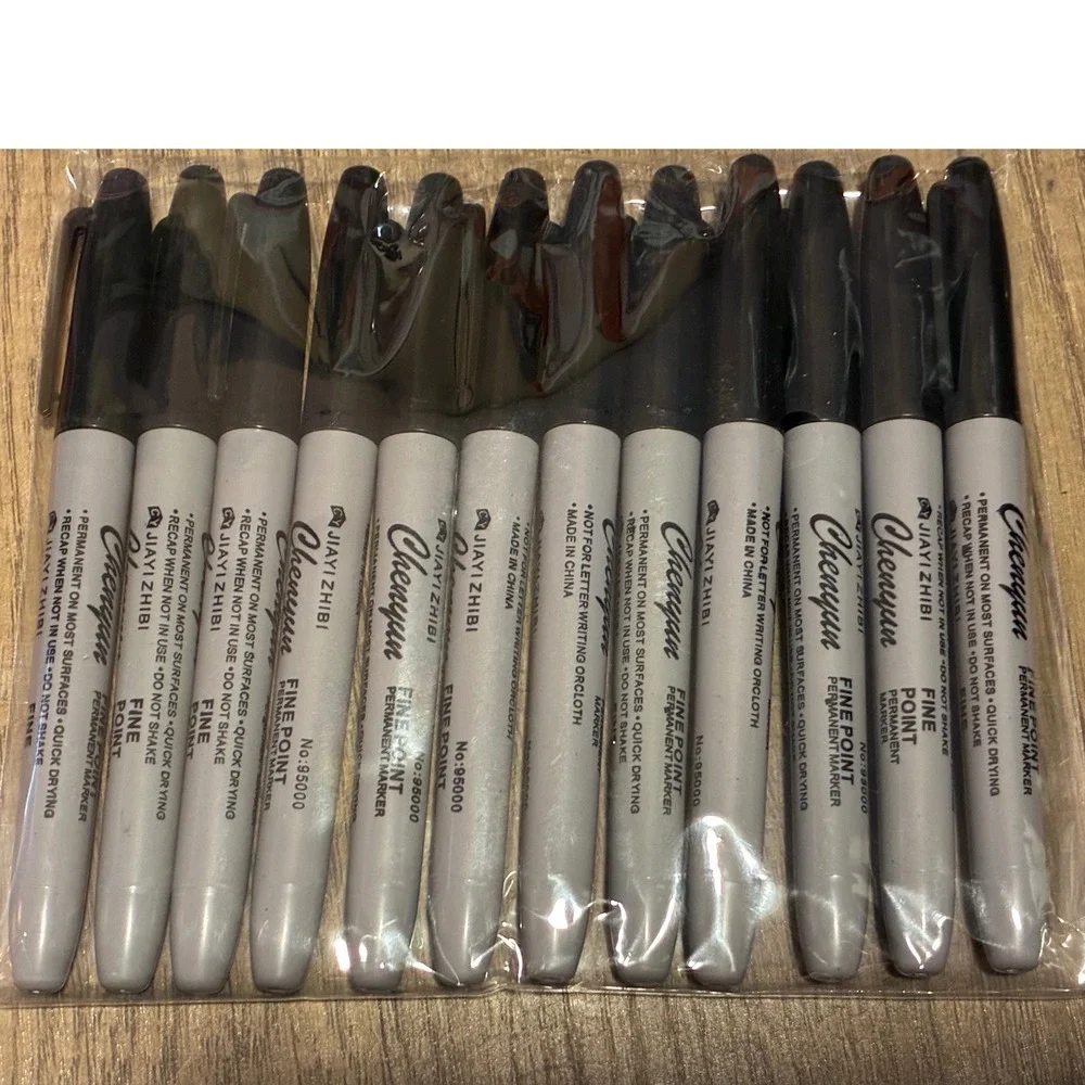 Chenyun Jiayizhibi 10 Pack Black Permanent Markers Fine Point No 95000 NEW